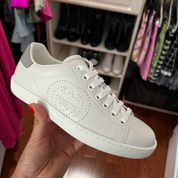 Gucci Gucci White Perforated Interlocking GG Leather Sneakers Size 3 Luxury Sneakers Footwear on Carousell