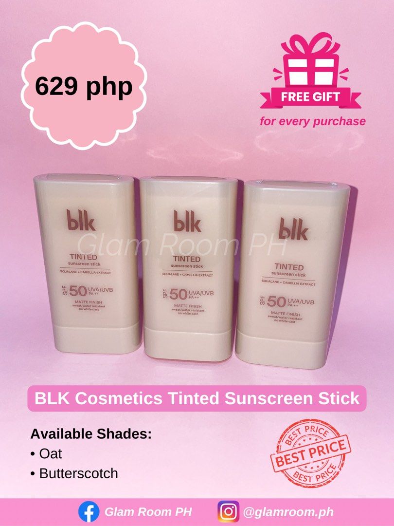 BLK Cosmetics Tinted Sunscreen Stick Big (Category: Makeup) located in Manila. Submitted by princessrina23 (Listing ID 1335773328, Image 1). Description: 100% authentic, brand new and sealed ❤️ Available Shades: • Oat • Butterscotch.