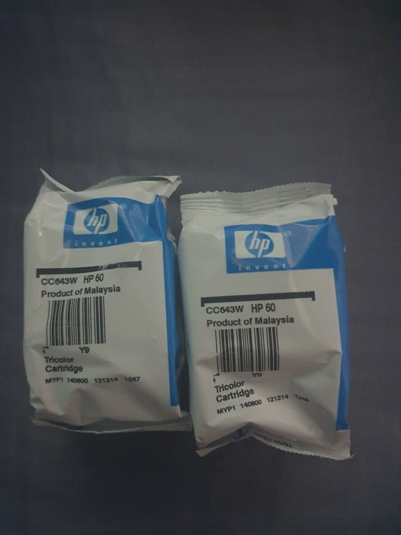 CC640W HP 60 INK CARTRIDGES (Category: Printers, Scanners & Copiers) located in Batangas. Submitted by bean79 (Listing ID 1335740760, Image 3). Description: ITEM: CC640W HP 60 INK CARTRIDGES Color Black - 2pcs Tri - Color - 2pcs New remove from the box.. RFS: Defective Printer and have a new brand of Printer. Still negotiable for sure buyer.. God Bless.