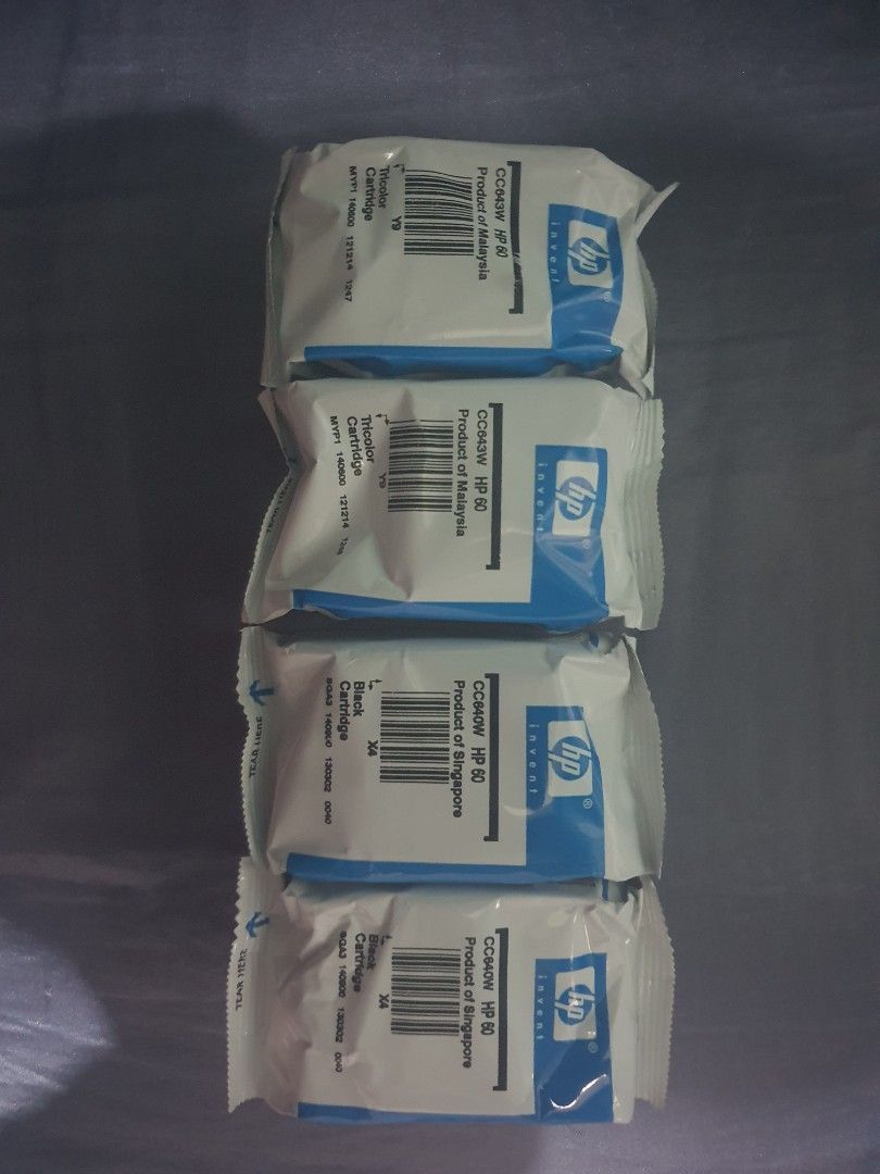 CC640W HP 60 INK CARTRIDGES (Category: Printers, Scanners & Copiers) located in Batangas. Submitted by bean79 (Listing ID 1335740760, Image 1). Description: ITEM: CC640W HP 60 INK CARTRIDGES Color Black - 2pcs Tri - Color - 2pcs New remove from the box.. RFS: Defective Printer and have a new brand of Printer. Still negotiable for sure buyer.. God Bless.