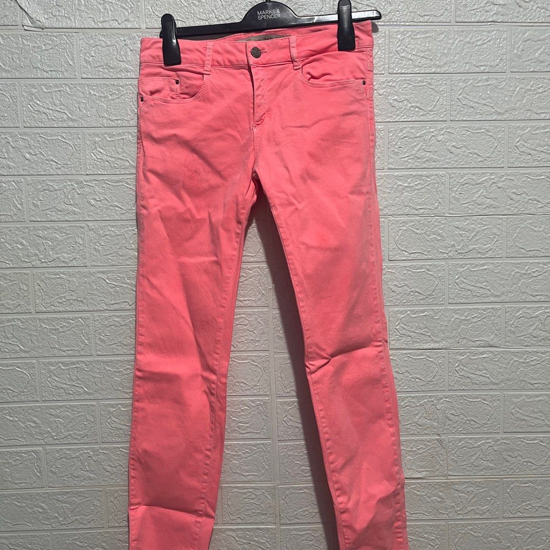 Celana jeans wanita Zara premium wash pink
