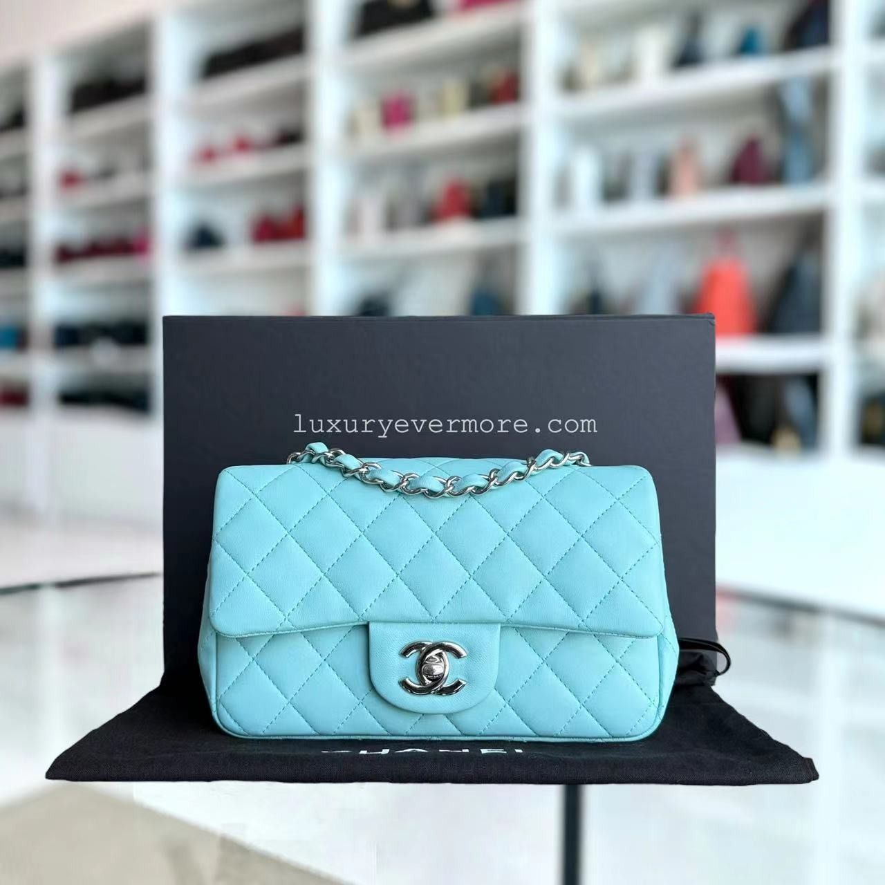 Chanel Classic Flap Mini Lambskin Quilted Tiffany Blue Silver Hardware Series 27 Luxury Bags Wallets on Carousell