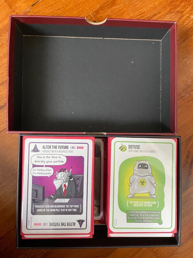 Exploding Kittens (Category: Board Games & Puzzles) located in Singapore. Submitted by seanfafa (Listing ID 1335724737, Image 3). Description: Includes 3 expansions and fan made expansions Comes sleeved.