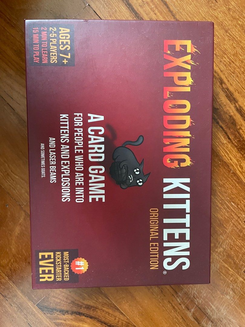 Exploding Kittens (Category: Board Games & Puzzles) located in Singapore. Submitted by seanfafa (Listing ID 1335724737, Image 1). Description: Includes 3 expansions and fan made expansions Comes sleeved.