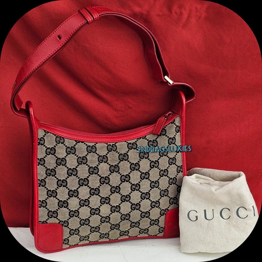Gucci Red Gray GG Canvas Monogram Small Shoulder Bag Luxury Bags Wallets on Carousell