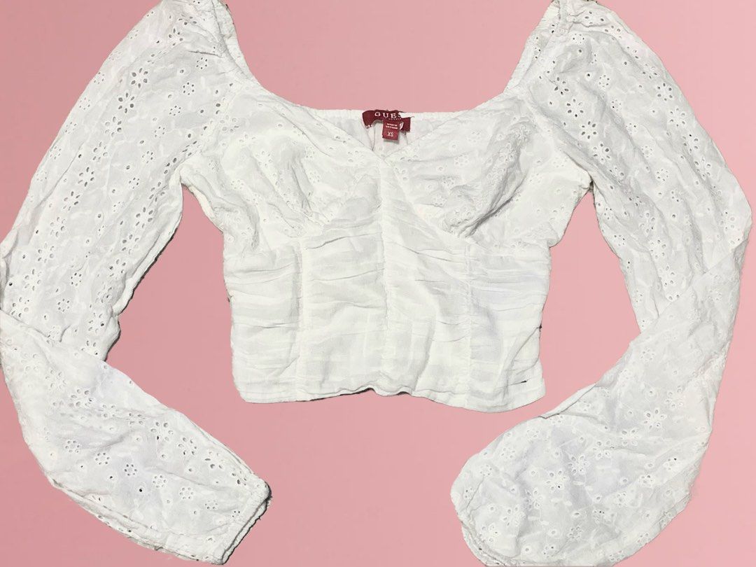 Guess white long sleeve top store