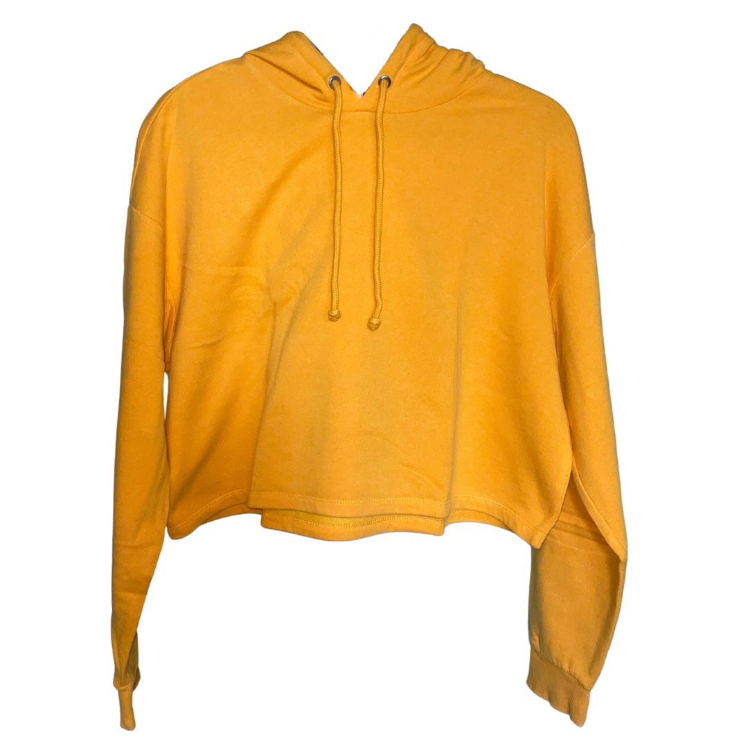 H M Mustard yellow crop hoodie jacket Women s Fashion Coats Jackets and Outerwear on Carousell