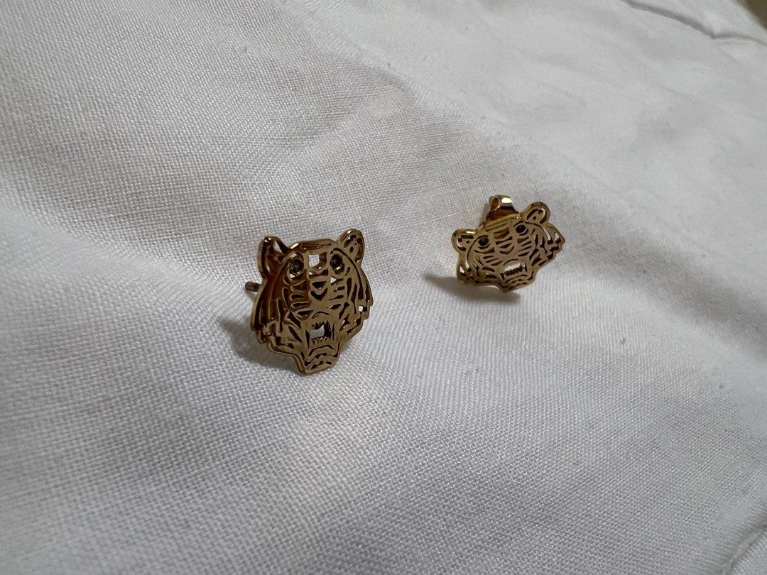 Kenzo Gold Plated Mini Tiger Earrings Gold No Size