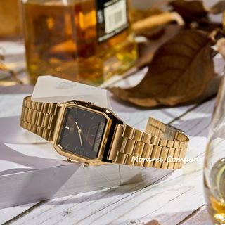 Montres Company 香港註冊公司(32年老店) 卡西歐 CASIO 不鏽鋼錶帶 不鏽鋼 細錶徑 AQ230 AQ230GA AQ-230 AQ-230GA AQ-230GA-5 AQ-230GA-5A 復古風 啡黑金色 條字 十二款色有現貨64227015890689110