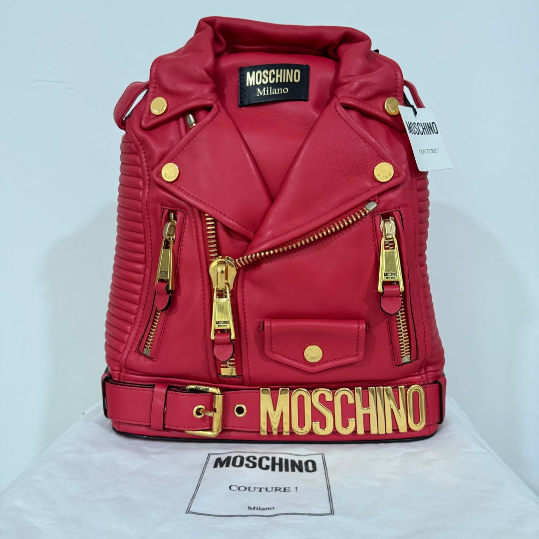 Authentic Moschino Biker Jacket Leather Backpack, Luxury, Bags