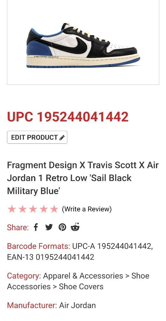 Nike Air Jordan Low X Travis Scott Fragment Design Size 39