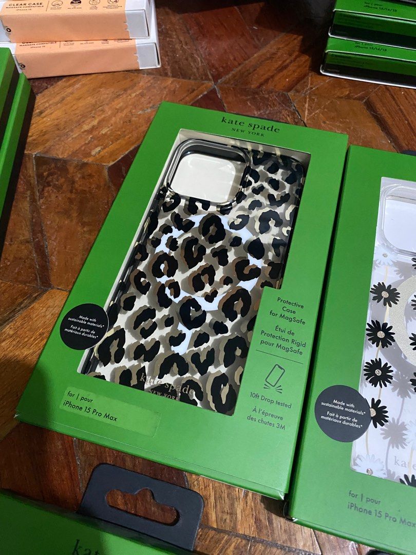 Original Kate Spade MagSafe Case for iPhone 15 Pro Max (Category: Cases & Sleeves) located in Manila. Submitted by razelysonn (Listing ID 1335775882, Image 2). Description: 101% Original, FIXED PRICE BELOW SRP Price list: Leopard Print - 1,800 each Other design - 1,500 each.