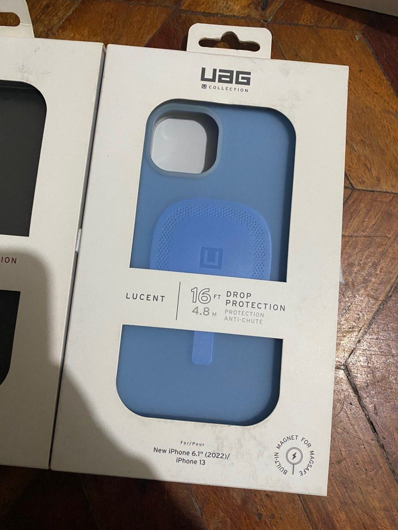 Original UAG Case for iPhone 13 / 14 (Category: Cases & Sleeves) located in Manila. Submitted by razelysonn (Listing ID 1335774283, Image 3). Description: All original, 100% Black Wave - 1,000 Blue MagSafe - 1,000.