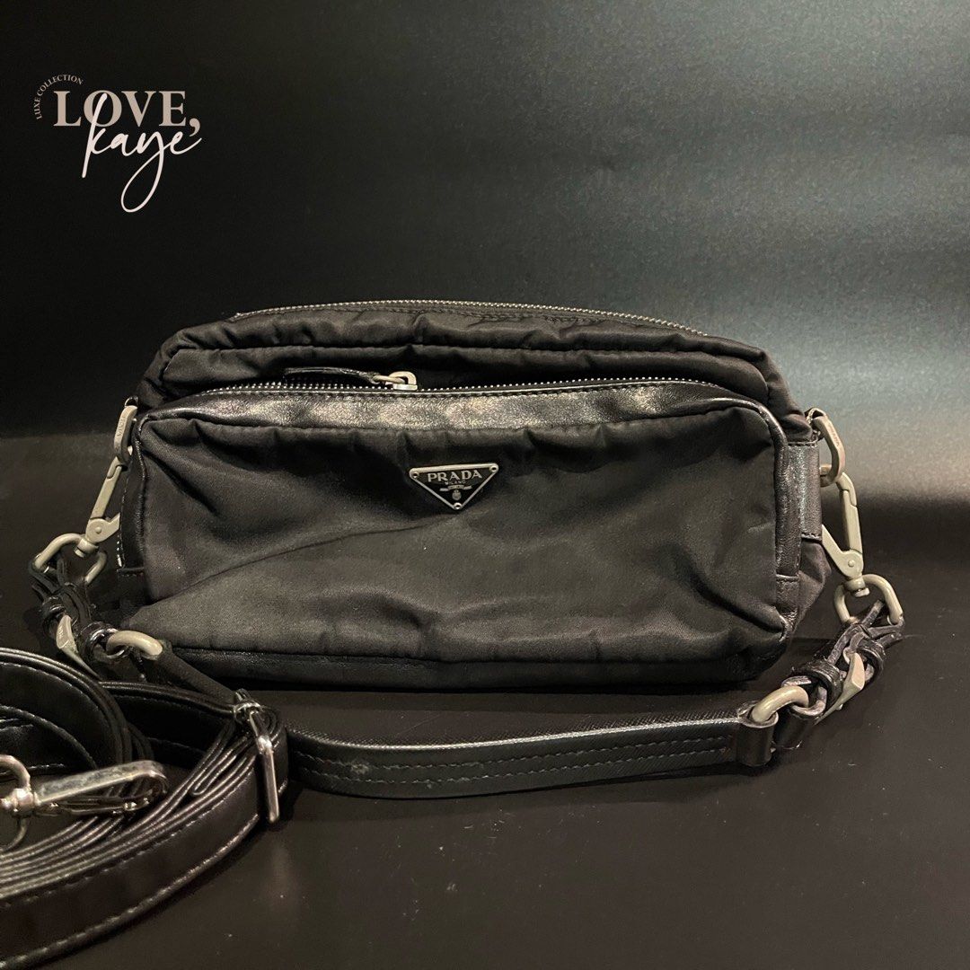 Prada Pochette Bag (Category: Luxury Bags & Wallets) located in Angeles City. Submitted by loviqueph (Listing ID 1335616404, Image 1). Description: Need to sew interior lining Provided sling strap.