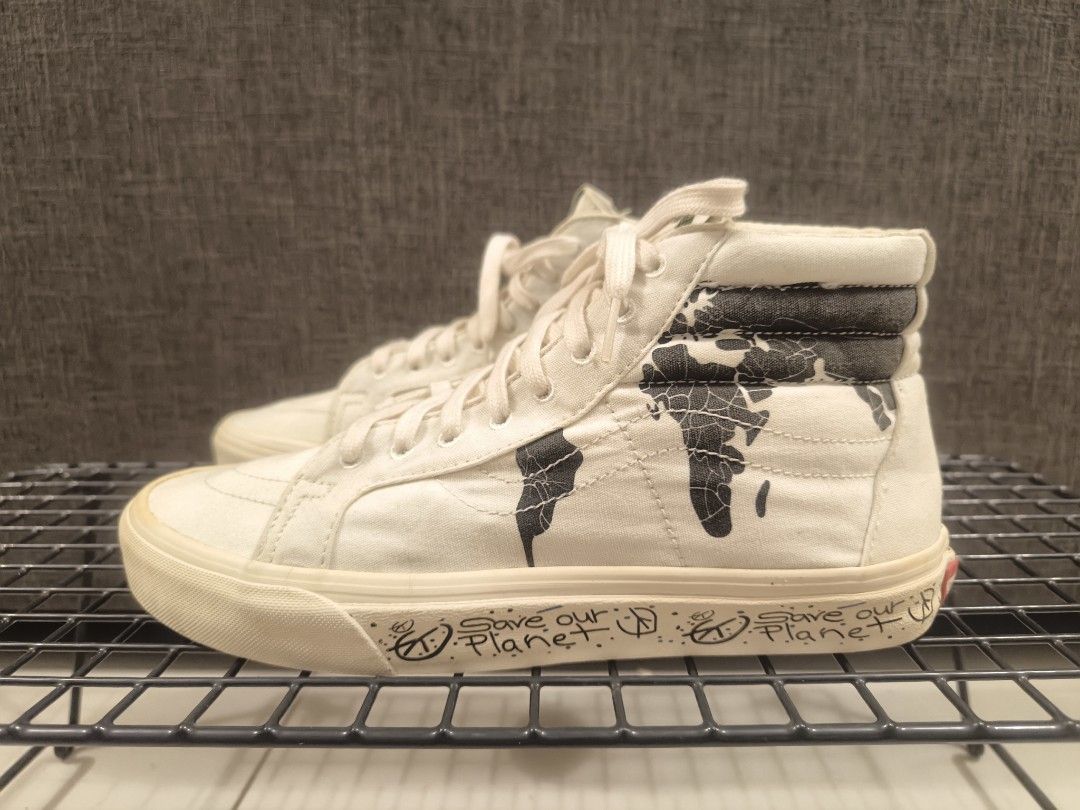 Rare Vans x Save Our Planet Sk8 Hi Black White Map Graffiti BV8TGP Skateboards Sneakers UK9 US10 EU43 28cm Welcome to COD Luxury Sneakers Footwear on Carousell