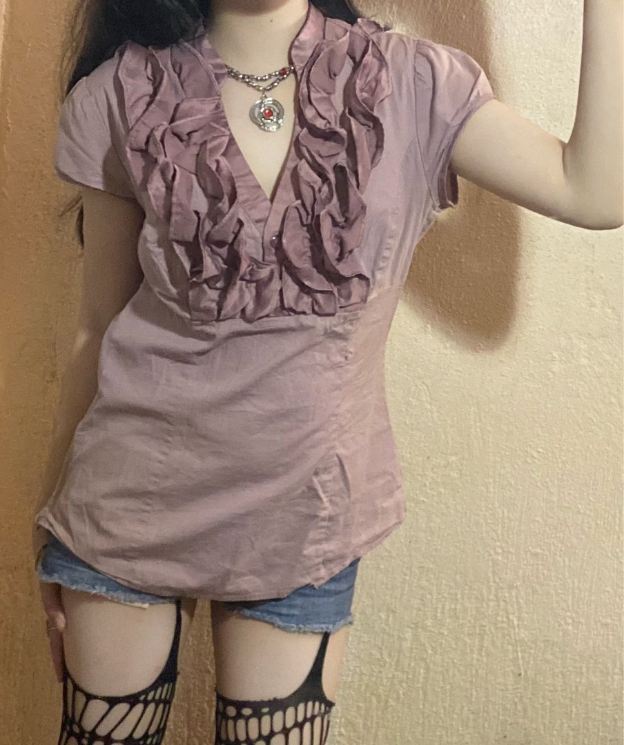 Rose Gold Ruffled Fatal Frame Top Thrifted Women s Fashion Tops Blouses on Carousell