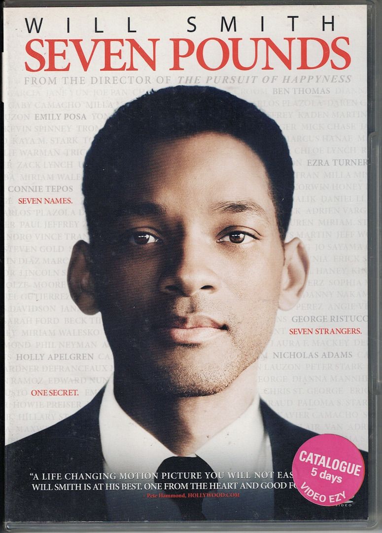 Seven Pounds ***original dvd*** (Category: CDs & DVDs) located in Pasig City. Submitted by armcjay (Listing ID 1335620827, Image 3). Description: This is a pre-owned, authentic item, from my own DVD collection. The disk may contain minor scratches, marks or dirt, and is playable with commercial DVD players and computers. I don't sell defective item here. No return / no exchange..