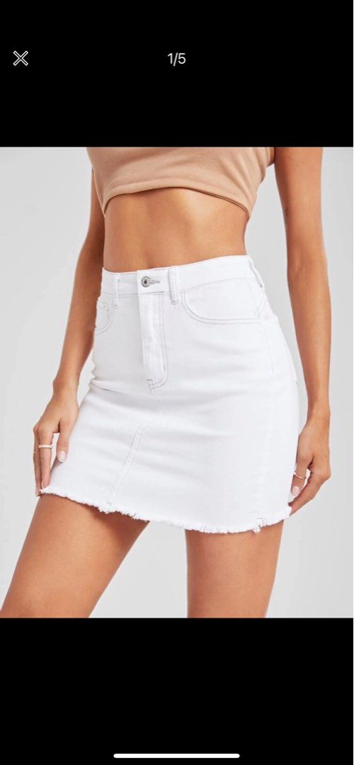 Shein White Denim Skirt, Women's Fashion, Bottoms, Skirts on Carousell