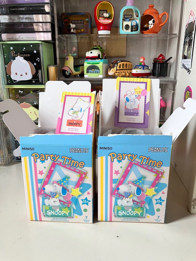 Snoopy Party Time blind box miniso (Category: Designer & Blind Box Toys) located in Manila. Submitted by cats_and_everything (Listing ID 1335655811, Image 3). Description: Brand new sealed foils. 1pc party balloon 1pc one man show open for trade with sally & charlie rfs: duplicate.