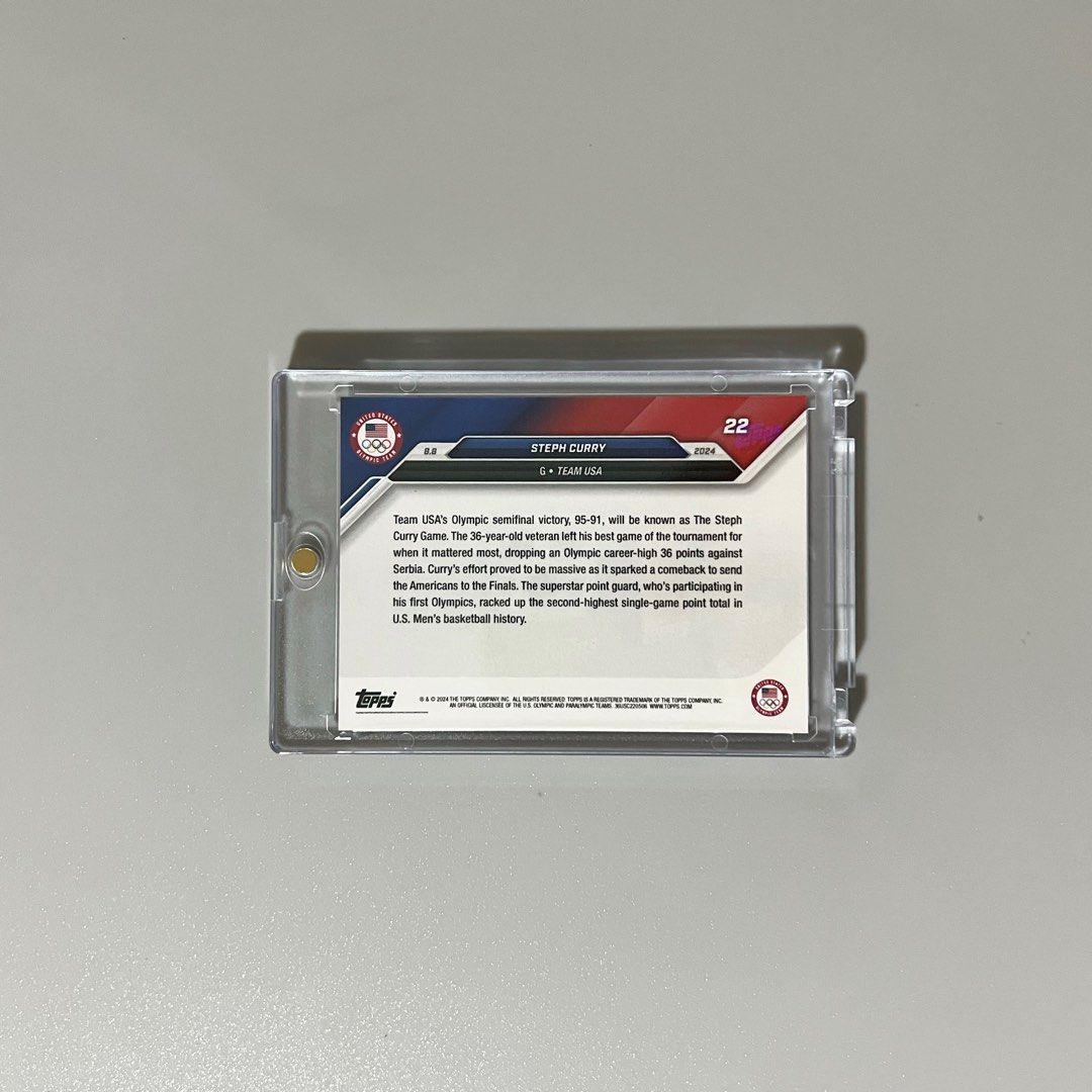 Steph Curry - 2024 Olympic Games TOPPS NOW® (Category: Raw Singles) located in Quezon City. Submitted by wookieecollectibles (Listing ID 1335650030, Image 2). Description: Steph Curry - 2024 Olympic Games TOPPS NOW® Condition - Mint.