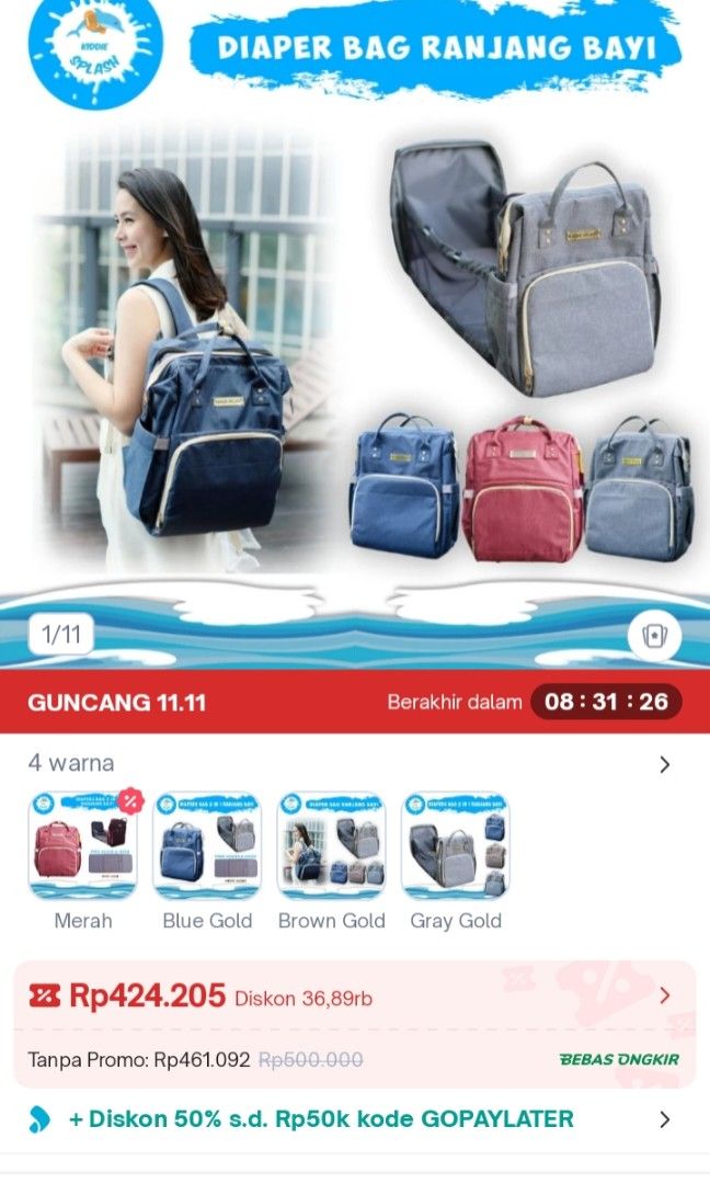 Tas Bayi Diaper Bag Kiddy Splash bisa untuk ganti pampers dimana