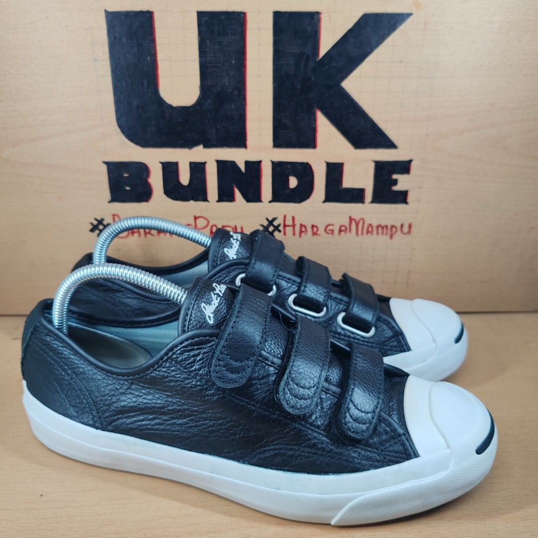 UKBundle 7.5UK 26CM Converse Jack Purcell 3V Leather Velcro Strap Black