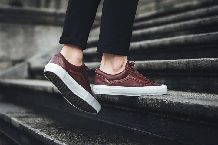 Burgundy leather vans clearance