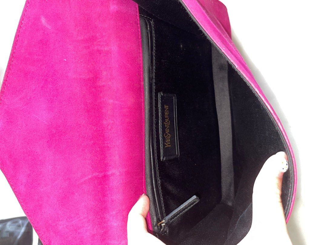 YSL Suede Y Envelope Clutch Fuchsia Women s Fashion Bags Wallets Clutches on Carousell