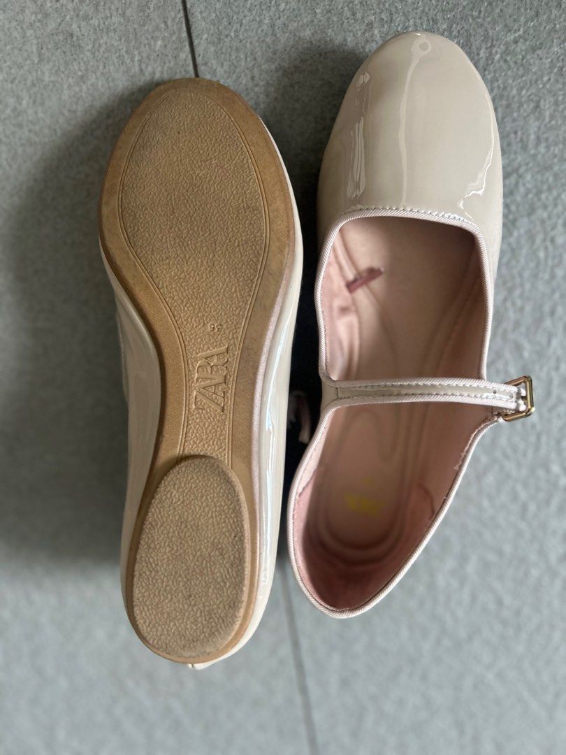 Zara Beige Nude Mary Jane Design, Women's Fashion, Footwear, Flats