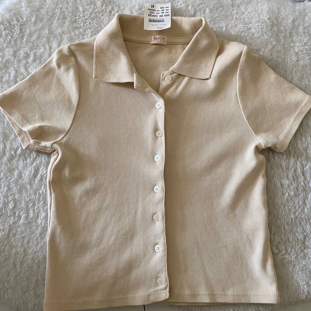 brandy melville cream cropped polo, Women's Fashion, Tops, Blouses