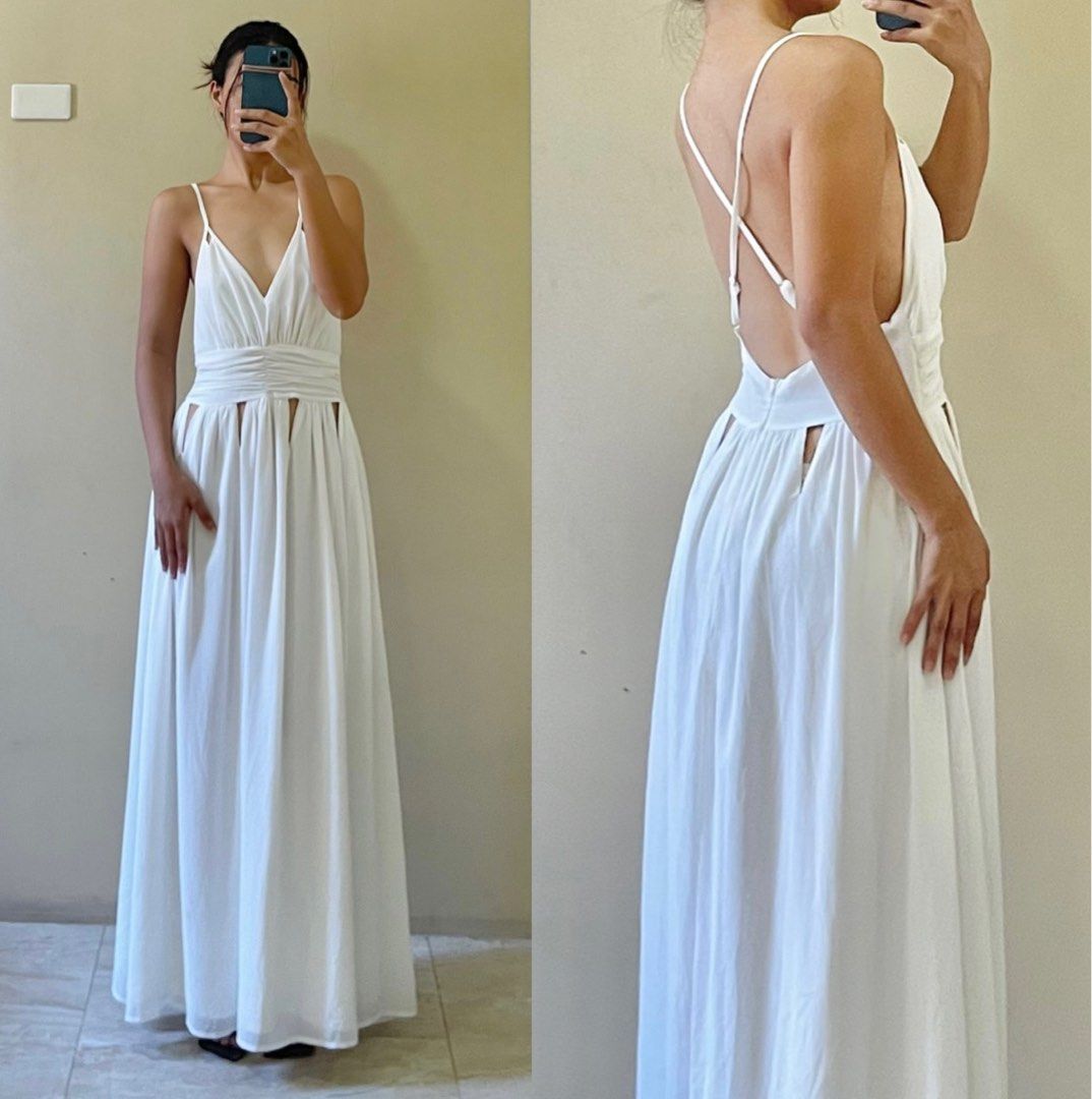 Long chiffon dress with low crisscross back sales