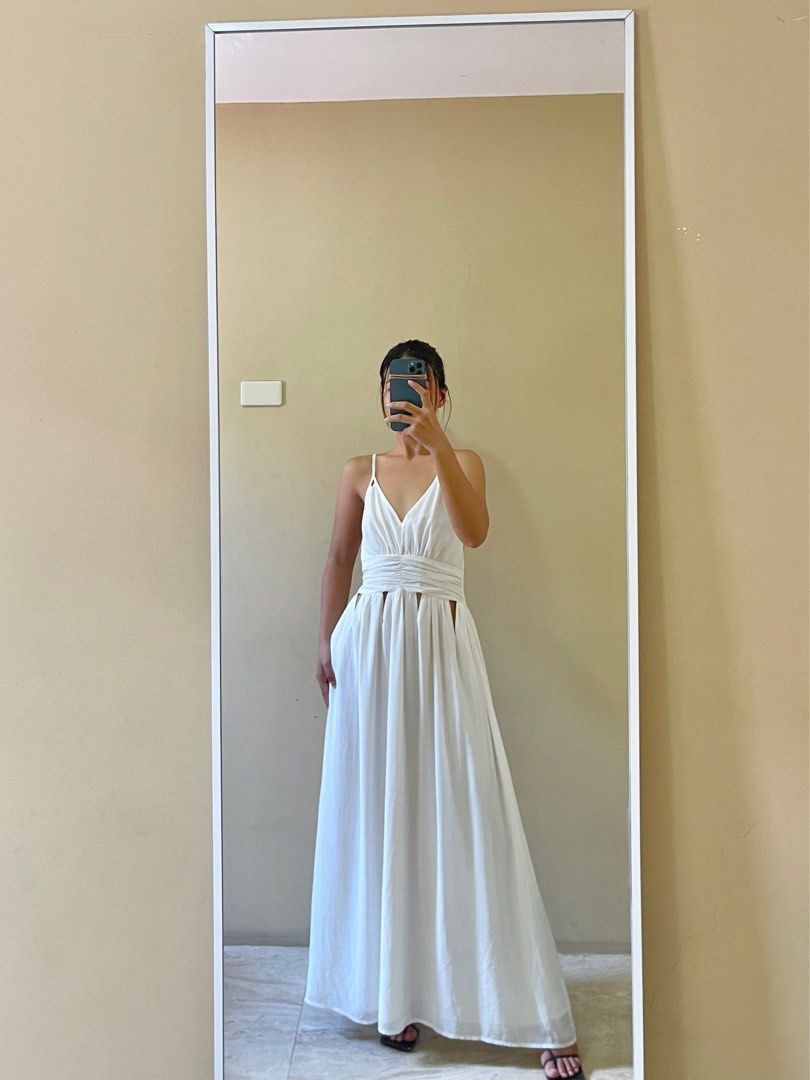 Long chiffon dress with low crisscross back store