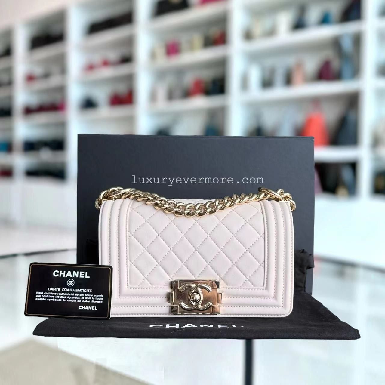 Chanel Boy Small Light Pink Quilted Lambskin Gold Hardware Series 22 Luxury Bags Wallets on Carousell