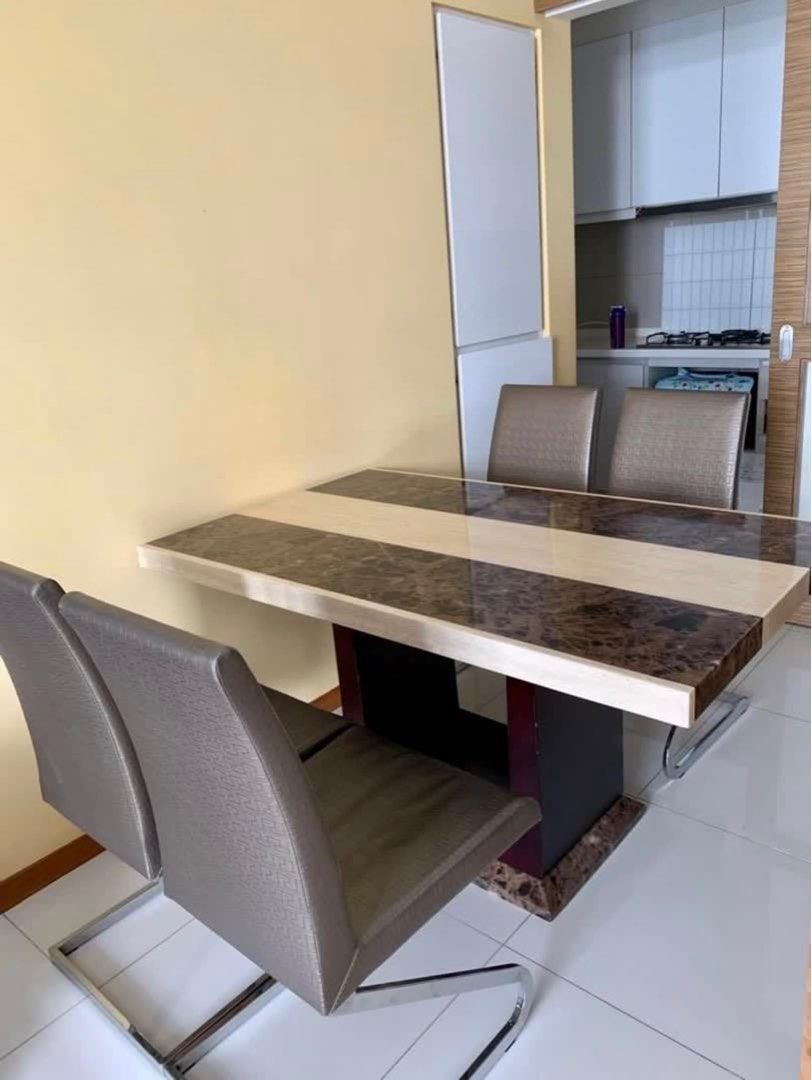 Dining Table Set (Category: Tables & Sets) located in Singapore. Submitted by snowstream (Listing ID 1335808266, Image 3). Description: Dining table and 4 chairs Dimension of table: 1.4m x 0.86m Marbled top Pls arrange your own pickup and delivery..