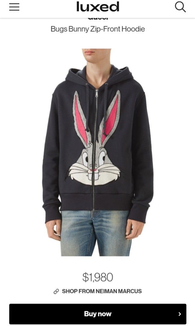 GUCCI BUGS BUNNY ZIPPED HOODIE WITH SEARCHABLE CODE Men s Fashion Coats Jackets and Outerwear on Carousell