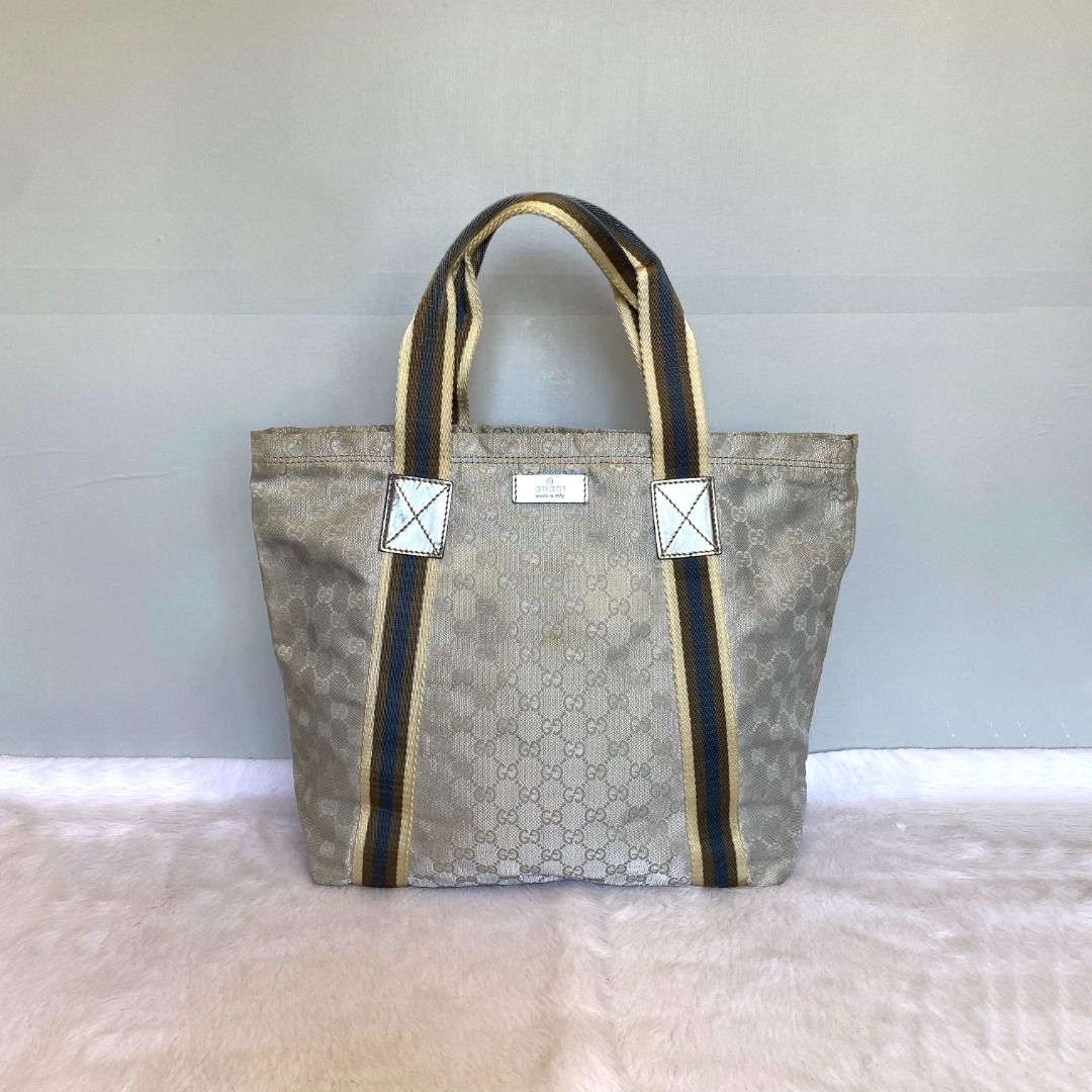 Gucci Vintage Silver Gray GG Monogrammed Canvas Tote Bag Women s Fashion Bags Wallets Tote Bags on Carousell