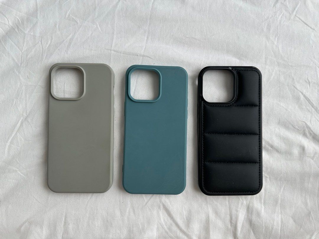 IPHONE 14 PRO MAX CASE (Category: Cases & Sleeves) located in Davao. Submitted by krbacaron (Listing ID 1335788514, Image 1). Description: Black Solid Puffer Case - 250 Plain Light Grey Case - 150 Plain Dusty Blue Case - 150.