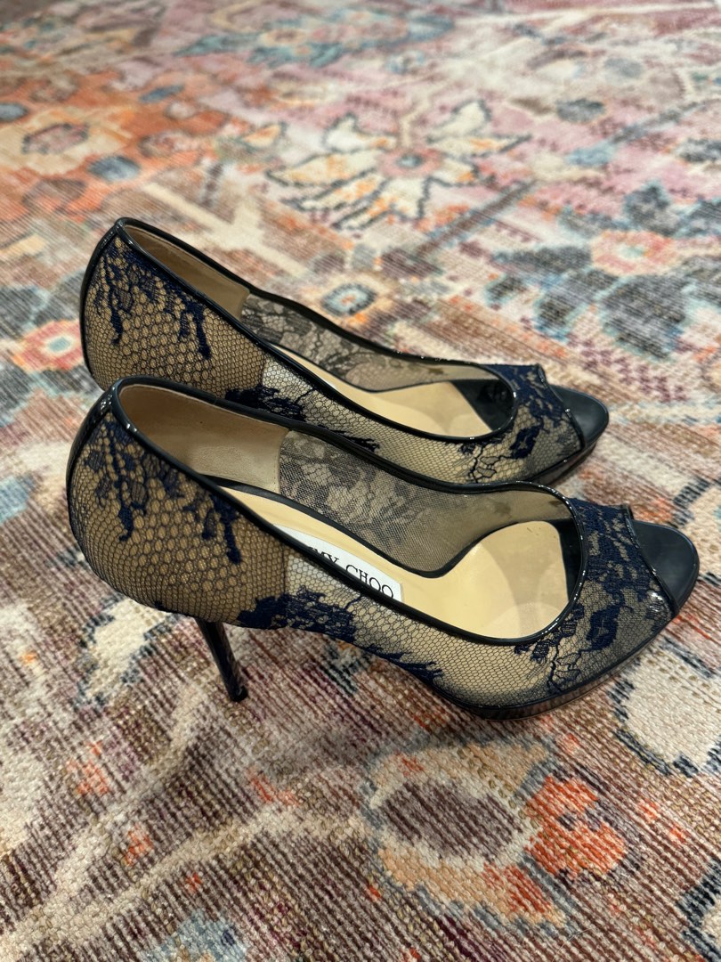 Jimmy Choo Lace Pumps 37 Navy