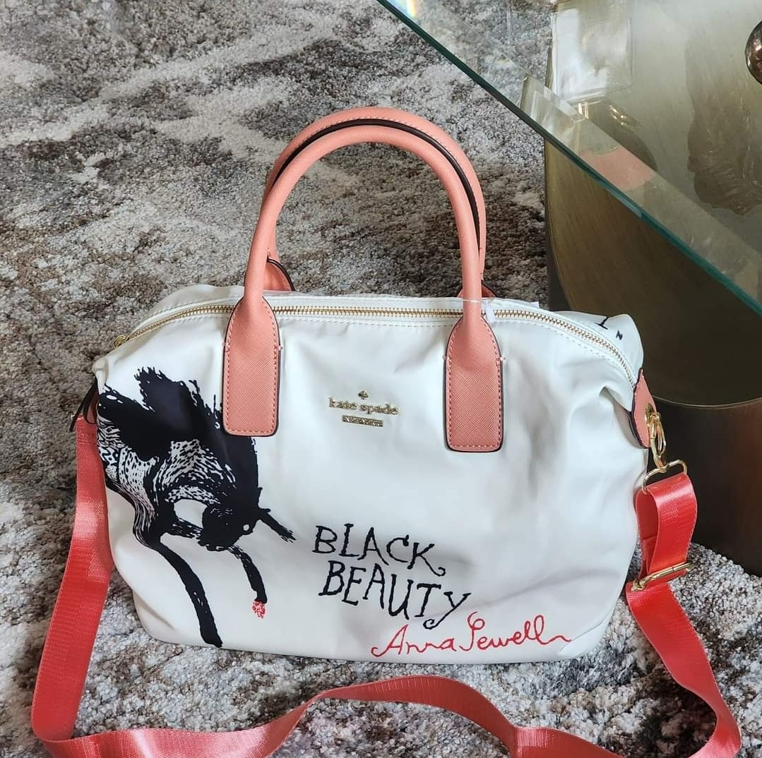 Kate Spade Lyla Classic Slouchy Bag in Pink Nylon with Black Horse Print and Leather Trim Ladies Bag with Detachable Strap Women s Fashion Bags Wallets Cross body Bags on Carousell