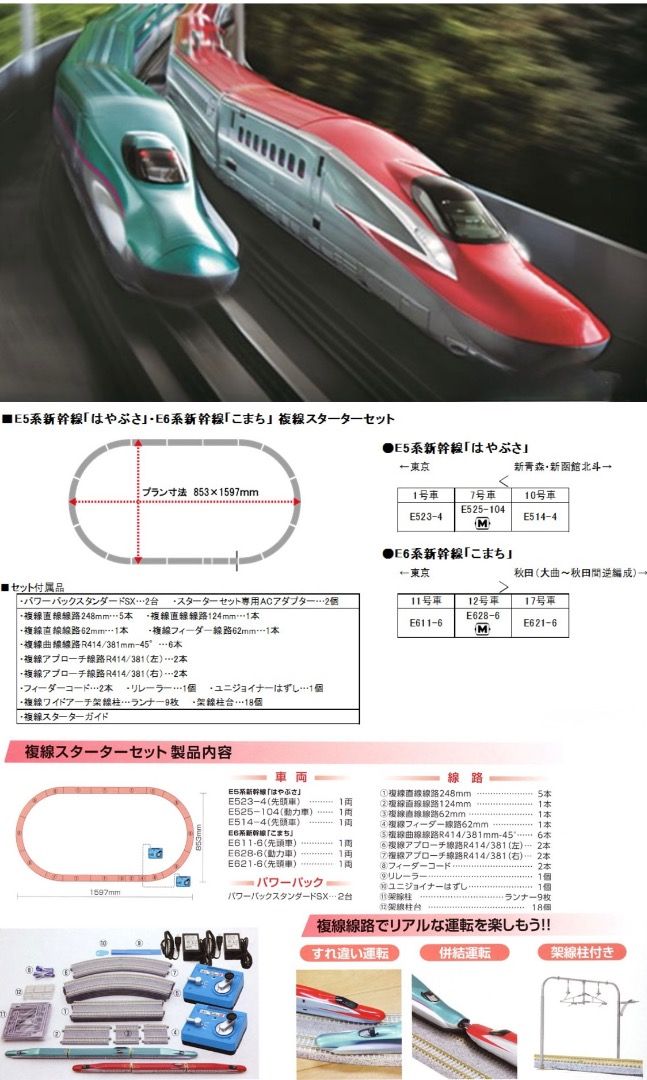 全新Kato 10-005 N比例複線入門套裝E5系はやぶさE6系日本制JR 鐵道模型火車新幹線國鐵近鐵私鐵名鐵貨物N比例1:150 機頭