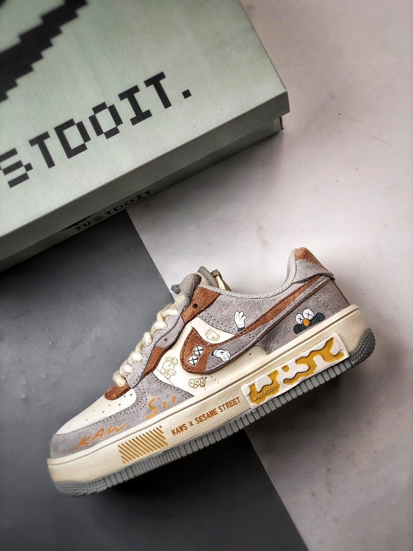 Kaws x NIKE Air Force 1 Fontanka Grey Brown shoes Men s Fashion Footwear Sneakers on Carousell