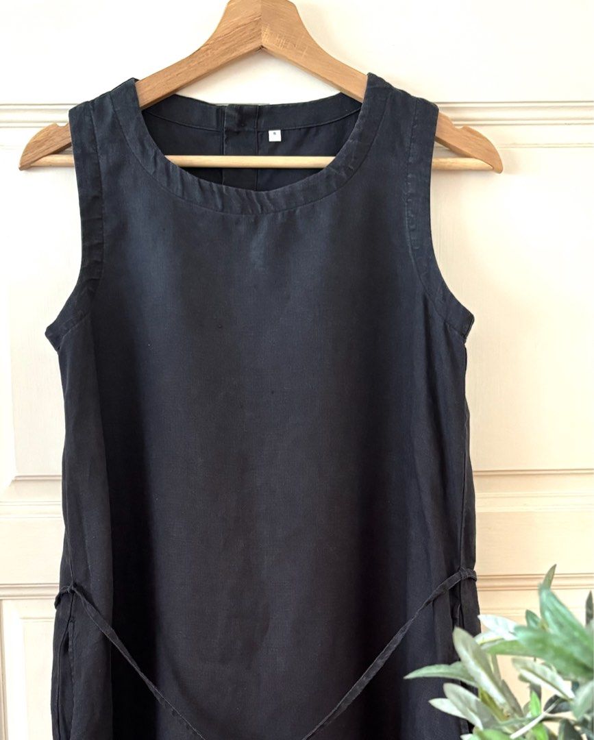 Muji linen black dress Women s Fashion Dresses Sets Dresses on Carousell