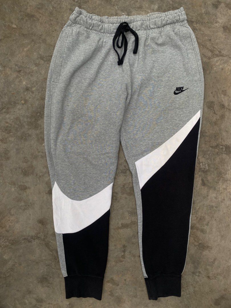 Nike Big Swoosh Jogger Black White Grey Heather, Fesyen Pria