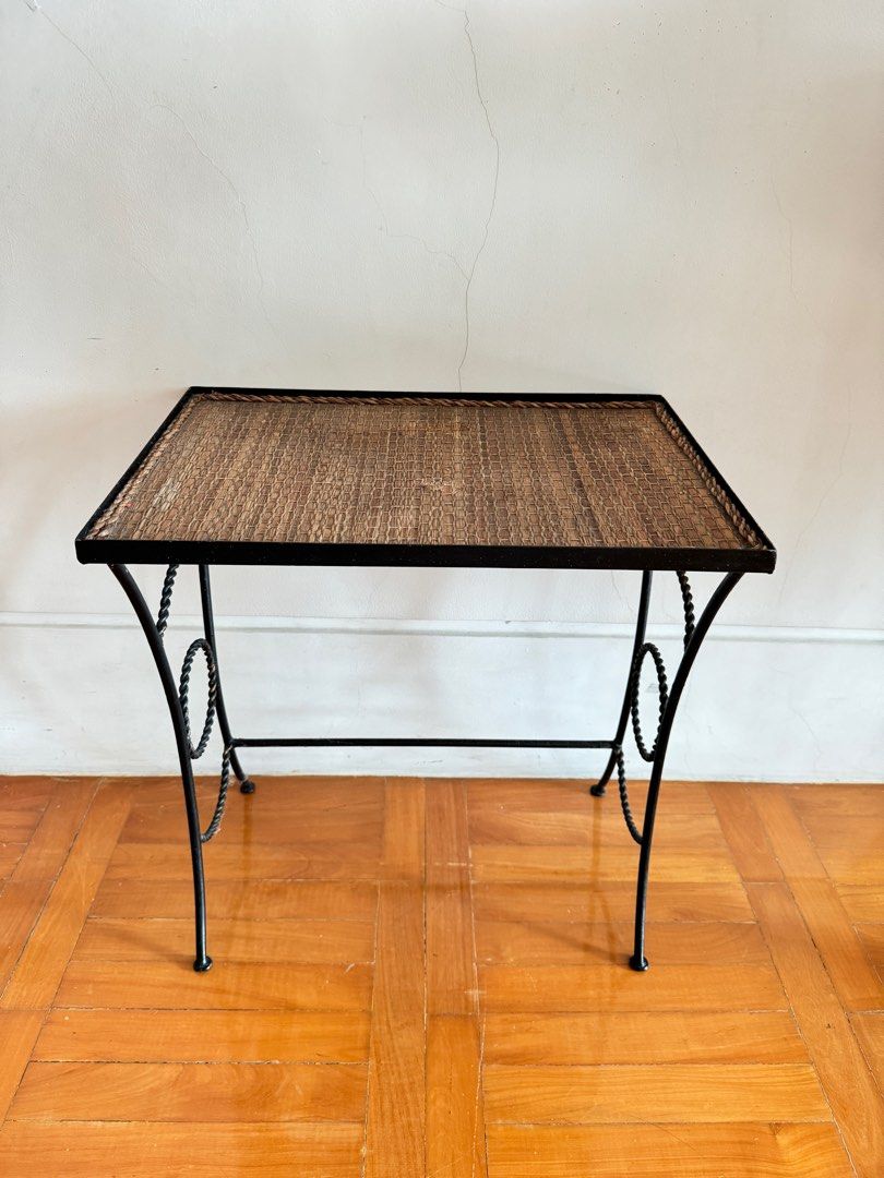 Rattan Metal Mini Side Table (Category: Tables & Sets) located in Paranaque City. Submitted by _moonshop (Listing ID 1335843039, Image 1). Description: Dimensions: Length 18” Width 12” Height 19.5”.
