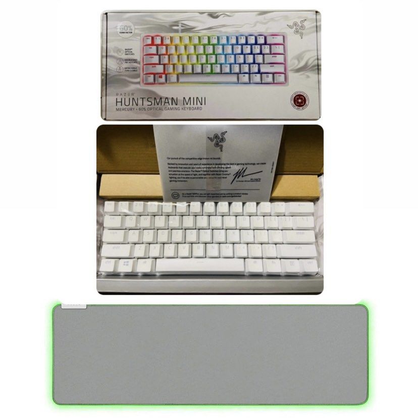 BUNDLE - Razer Keyboard & Mat (Category: Computer Keyboard) located in Manila. Submitted by mdc.25 (Listing ID 1335964591, Image 2). Description: BUNDLE ‼️ Razer Goliathus Extended Chroma Soft Gaming Mouse Mat (920mmx294mm) + Razer Huntsman Mini 60% Gaming Keyboard Mercury (Red Linear Optical Switch) - Wired keyboard - Complete W/ BOX Original price for both @ 8k+ Mat Conditions: lightly used but with stain RFS: DC; No longer used; Keyboard Upgra