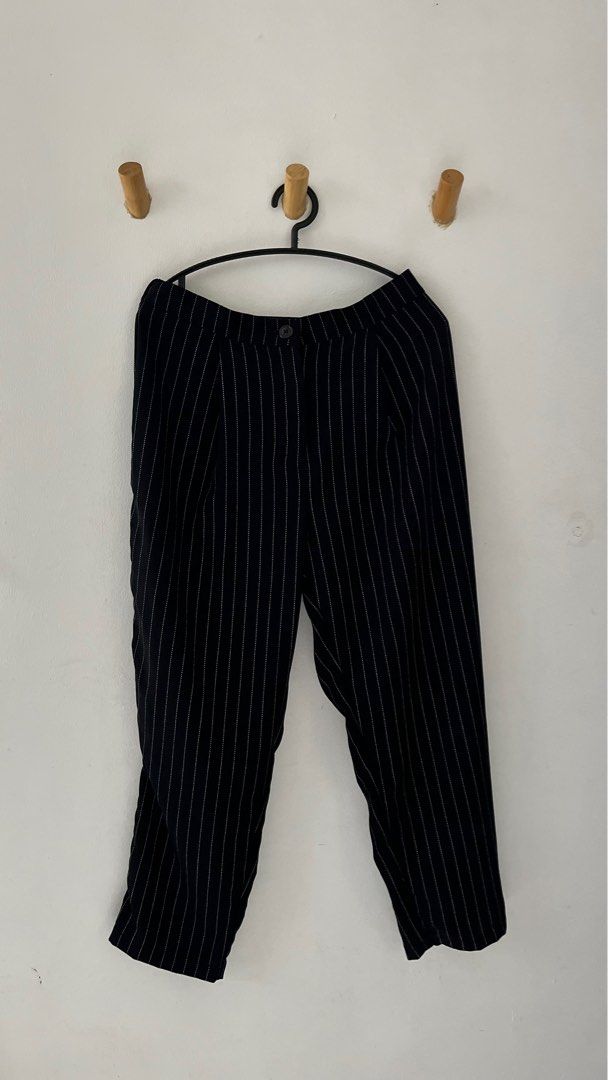 H m black white striped trousers Women s Fashion Bottoms Other Bottoms on Carousell