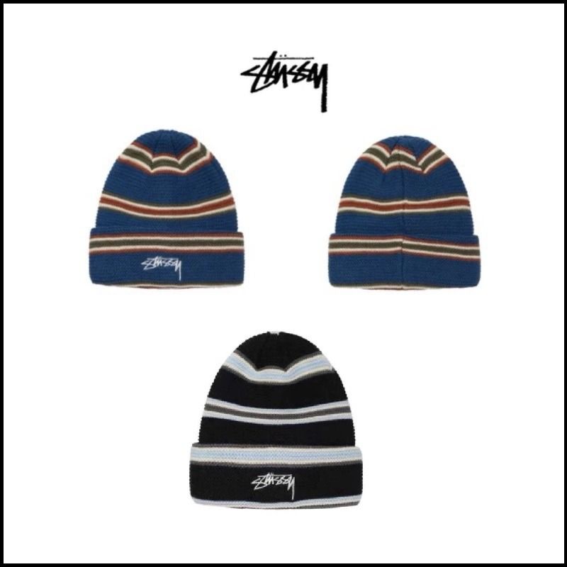 Stussy Triple Stripe Cuff Beanie - Blue | Flatspot