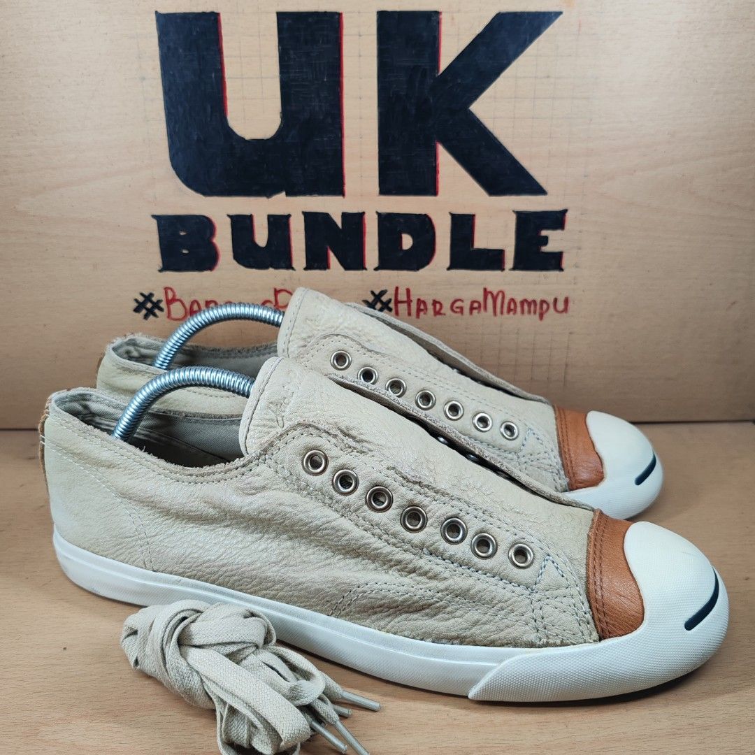 UKBundle 9UK 27.5CM Converse Jack Purcell LP Ox Slip On Leather Beige Tan Men s Fashion Footwear Sneakers on Carousell