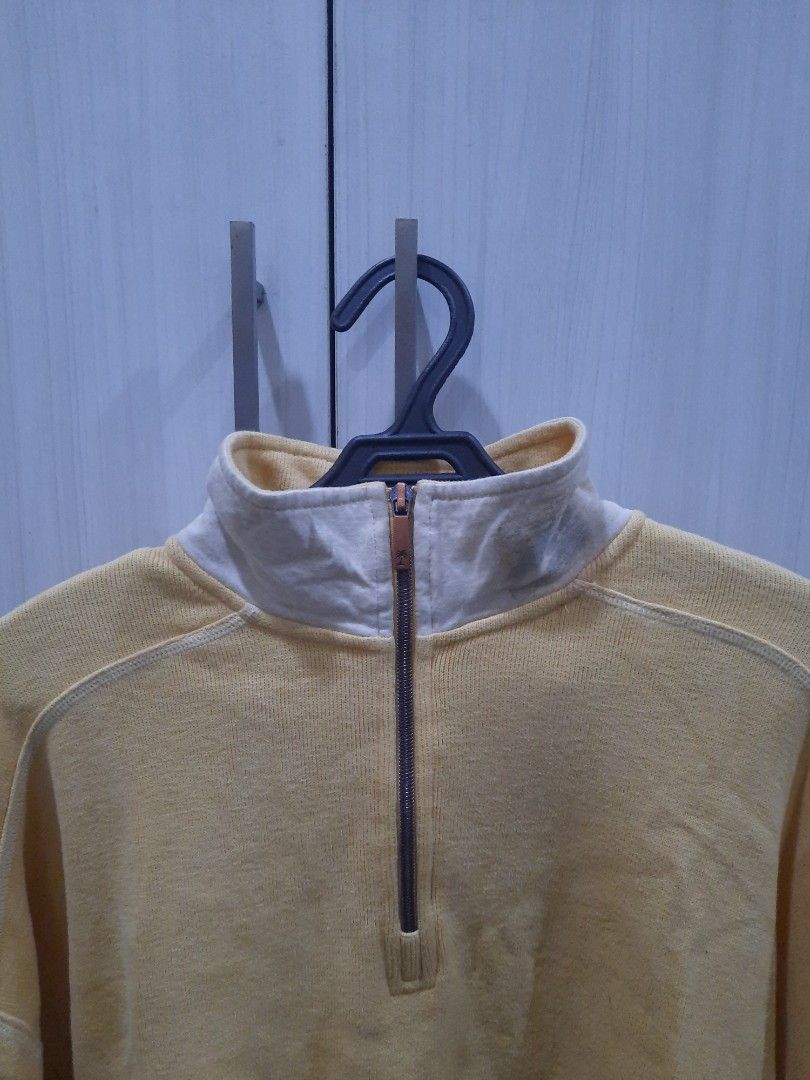 Yellow Tommy Bahama quarter zip (Category: Coats, Jackets and Outerwear) located in Marikina City. Submitted by phorts (Listing ID 1335885034, Image 3). Description: L on tag, fits up to XL 30L x 22.5W thick material issues: has some flaws on the collar area, lots of small dirts on the lower part (hasn't been used in a long time).