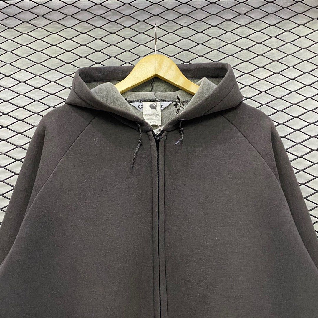 Zip Hoodie Carhartt Abu, Fesyen Pria, Pakaian Baju Luaran di